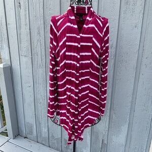White House Black Market Open Front Cardigan w/dark pink/white stripes (Size M)
